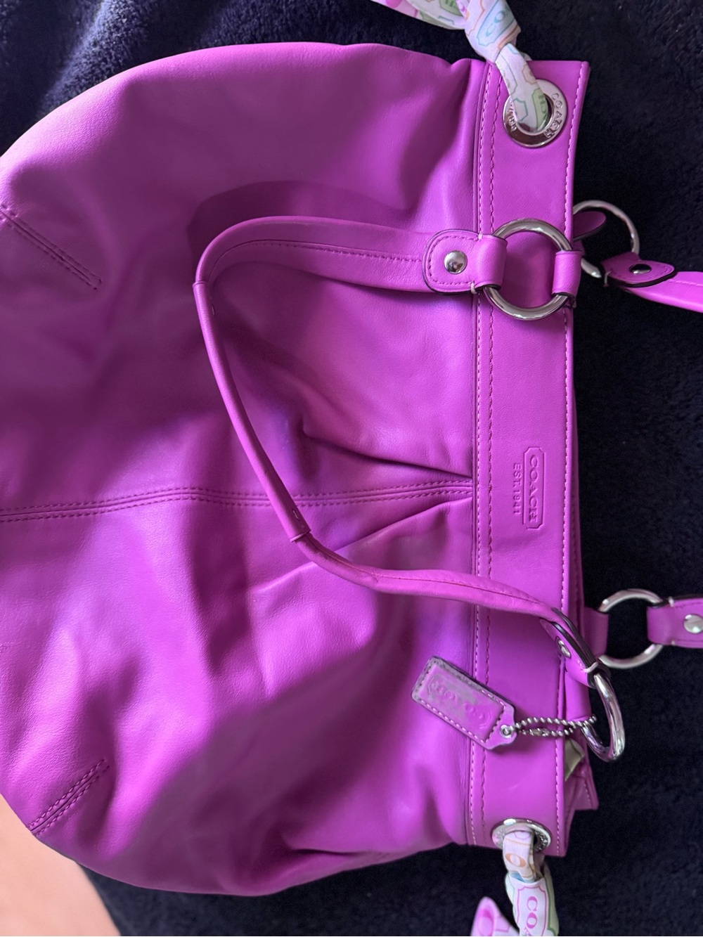 Coach Hot Pink Leather Tote with Silver Hardware